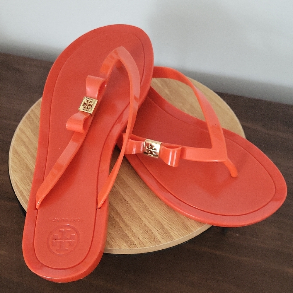 TORY BURCH Michaela Jelly Bow Thong Flip Flop Sandal Women Size: 8 in Orange